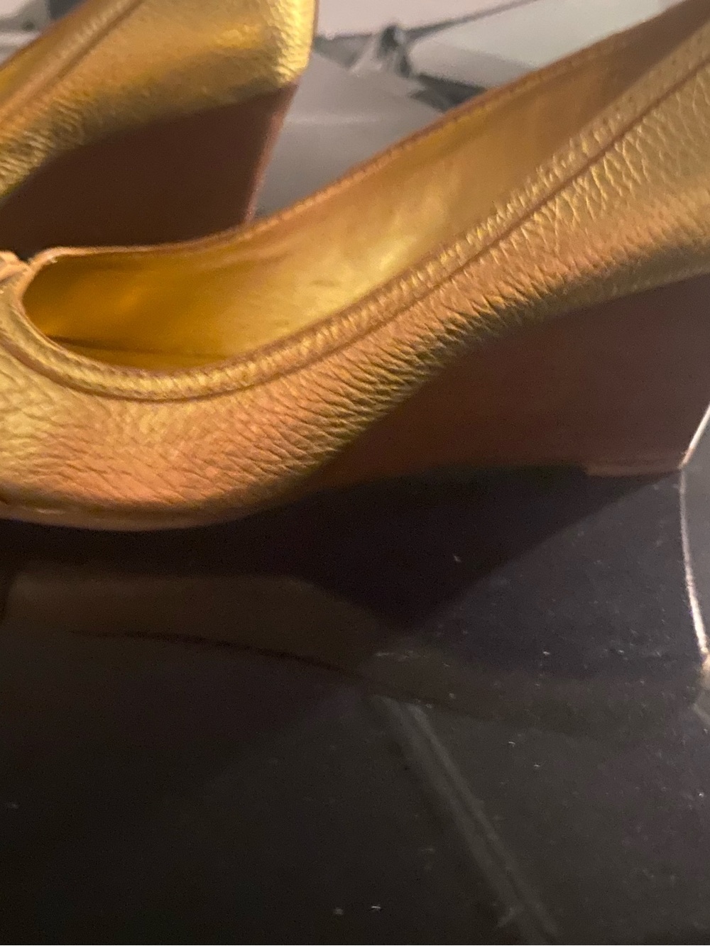 Tory Burch Rose Gold Metallic Peep-Toe Wedges - Picture 4 of 7
